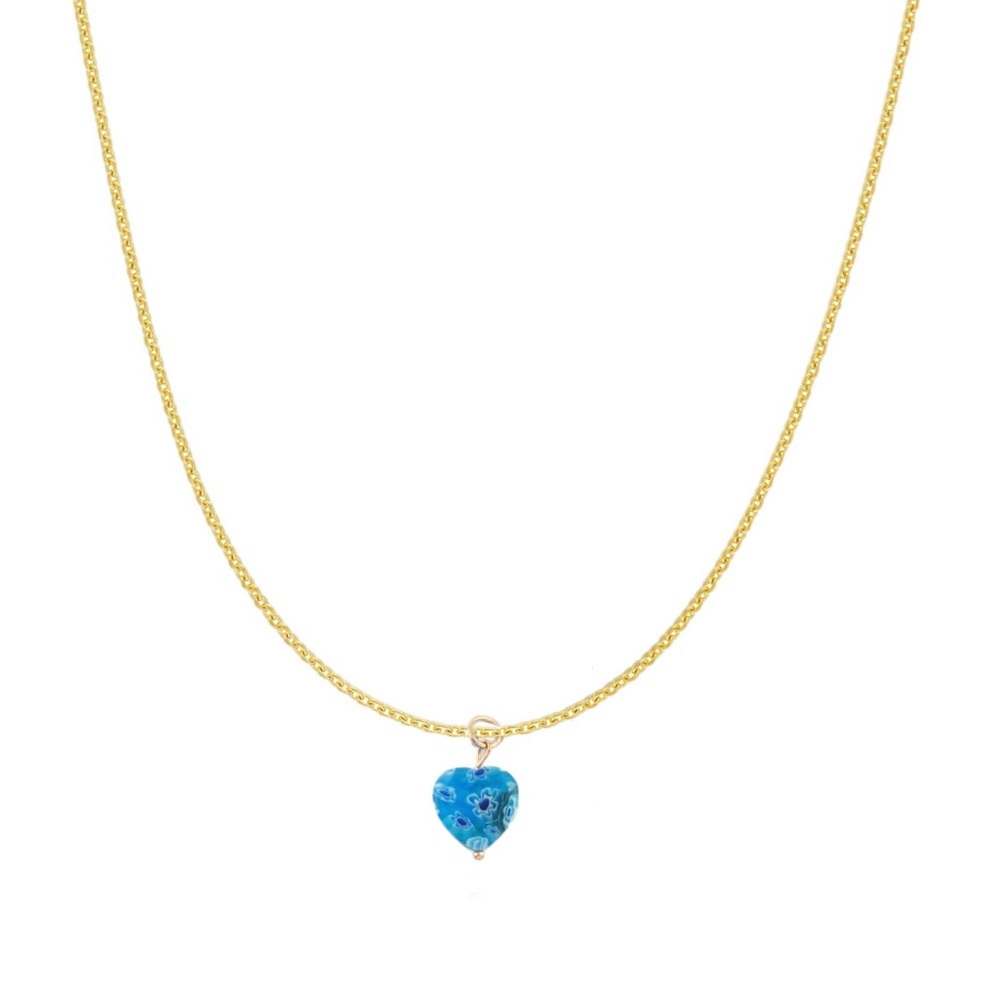 Blue Floral Glass Gold Charm Necklace